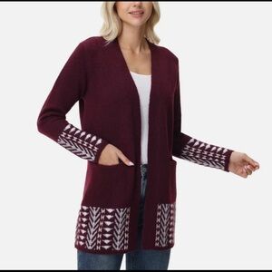 Frye Womens Cardigan Dark Red Burgundy Sweater Pockets Cardigan Size Large